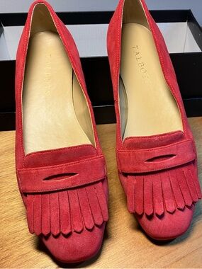 Talbots Red Suede Fringe Loafers